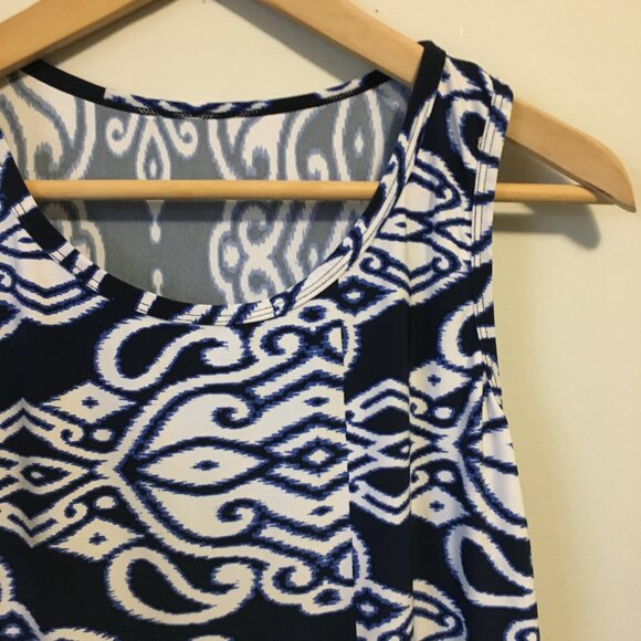 Tribal Print Navy Blue and White Stretchy Tank Top - Picture 5 of 11